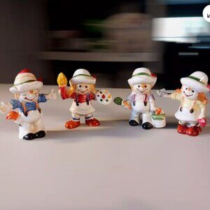 Vintage set of 4 Porcelain Raggedy Clown Doll Figurines Bone China Multicolor